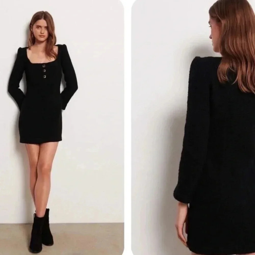 Ba&sh black Merveille wool blend square neck shift dress